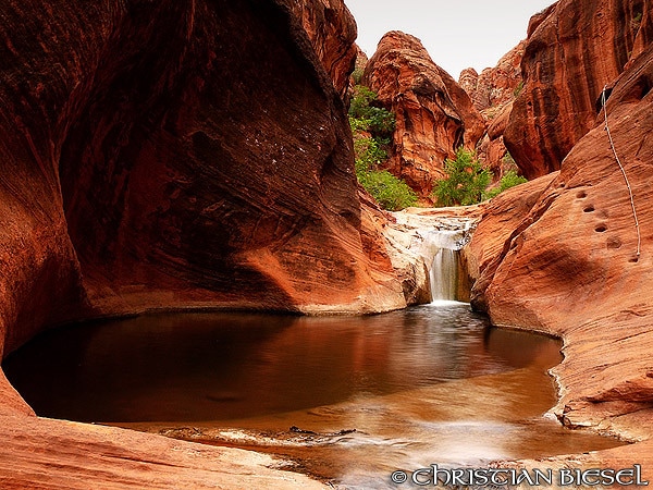 Moki Steps and waterfall, Water Canyon, Red Cliffs Recreation Area, Utah