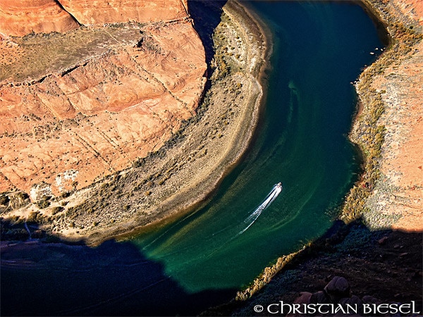Horseshoe Bend and ship on Colorado River