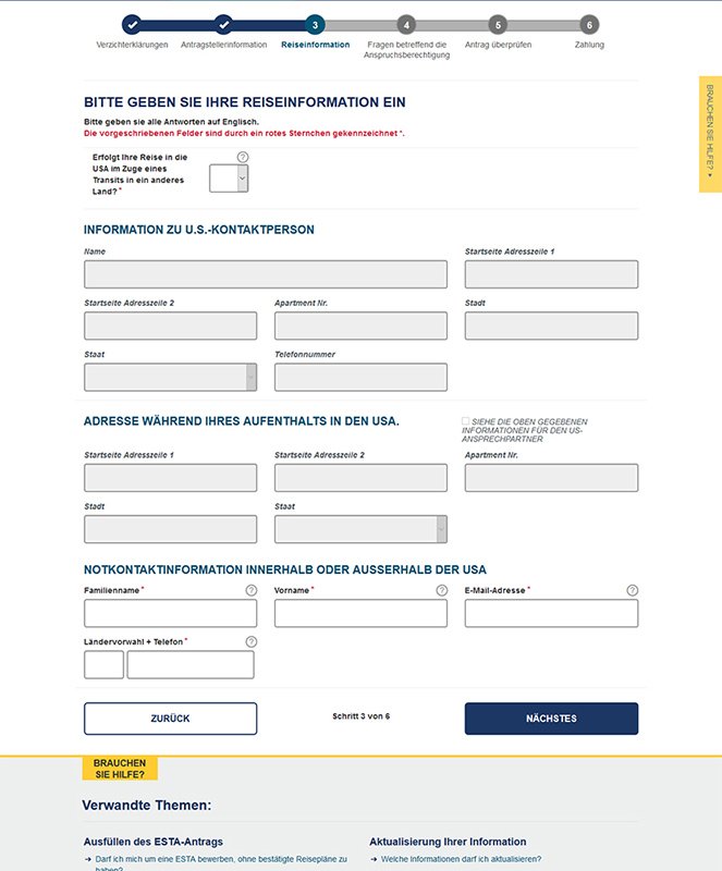 Schritt 3: Reiseinformationen eingeben