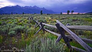 Fence, Teton Range And Coming Thunderstorm