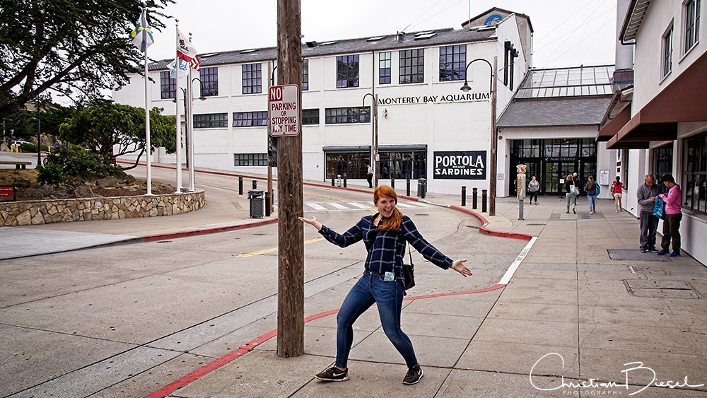 Lisa in front of Monterey Bay Aquarium