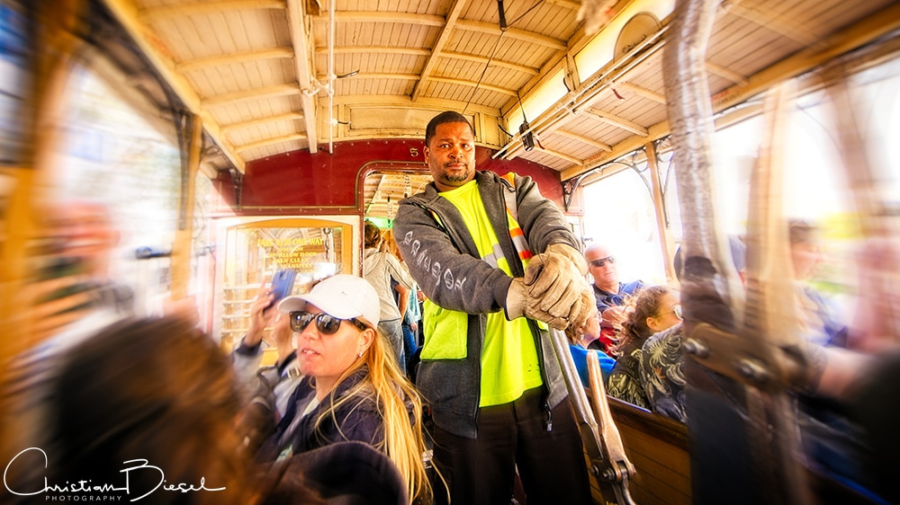 San Francisco Cable Car driver in action
