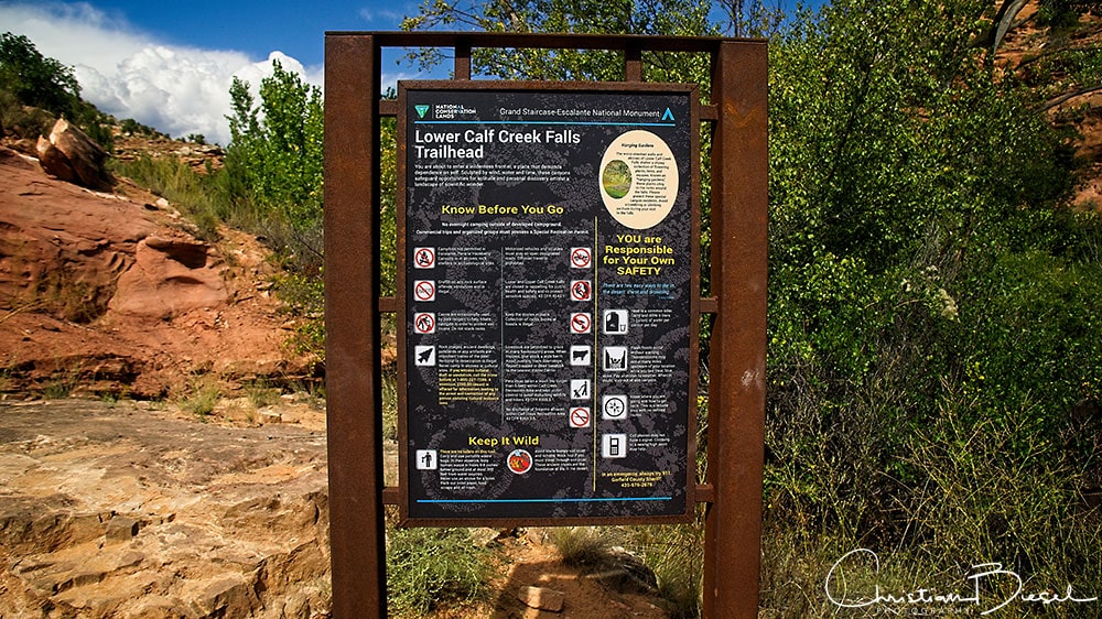 Lower Calf Creek Fall trip - Info board
