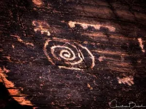 A spiral and other petroglyphs. Mud Wash, Gold Butte National Monument
