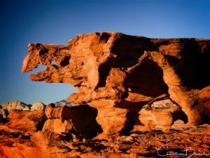 A large rock formation in the desert of Nevada.