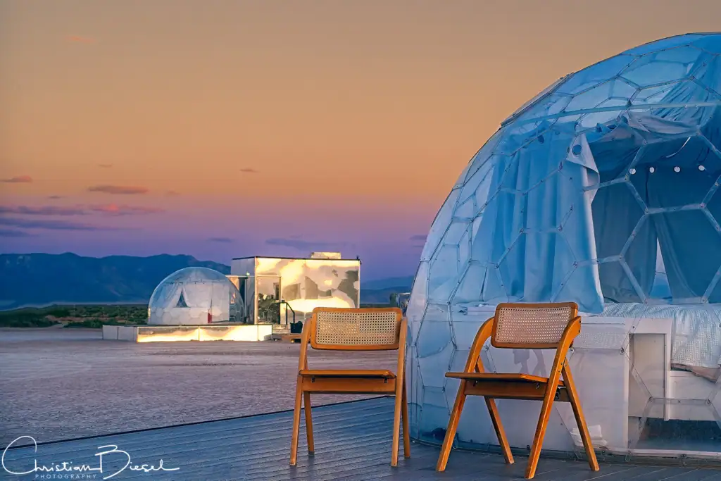 The Zen Domes at sunset offer a delightful view of the Outpost X area.